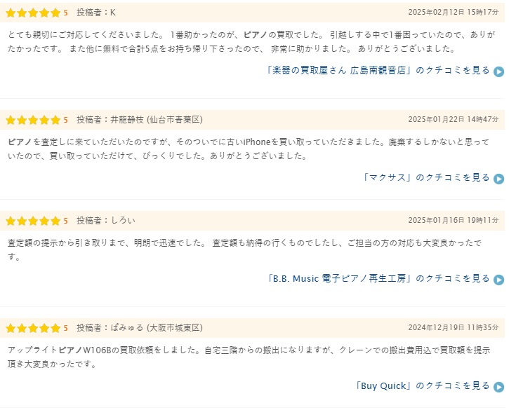 ピアノ買取の口コミや評判1